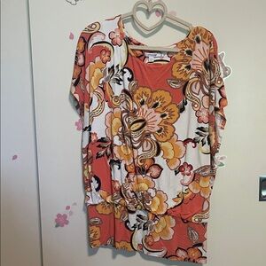 Chico's Vibrant Floral Blouse - Orange and Cream